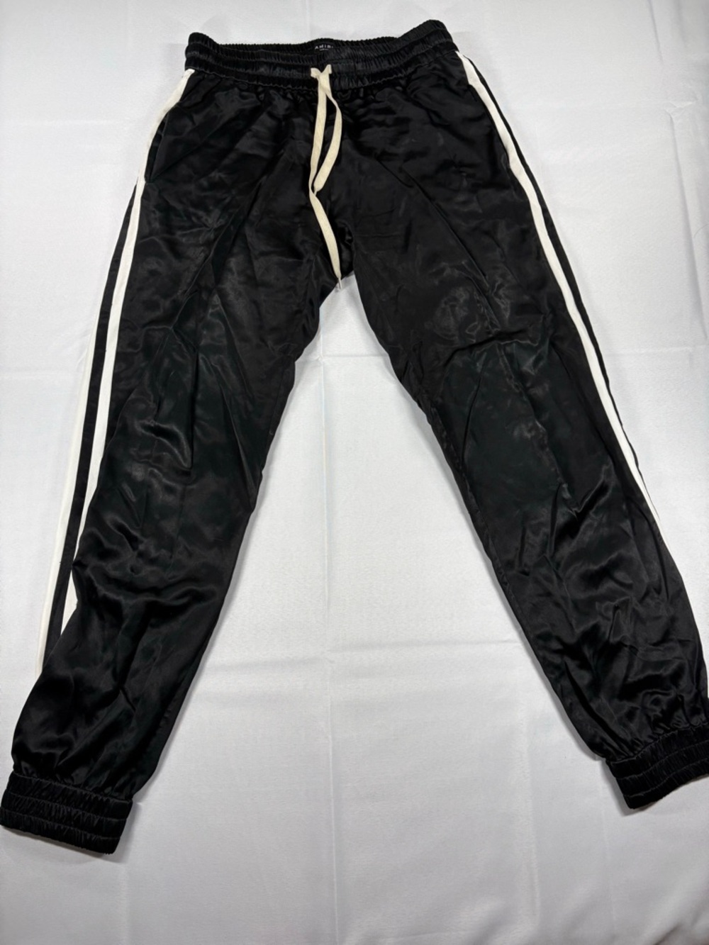AMIRI Silk Track Pants Black Side Stripe Medium